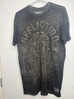 Y2K Affliction Men's Black Washed Graphic Tee Size Large Vintage